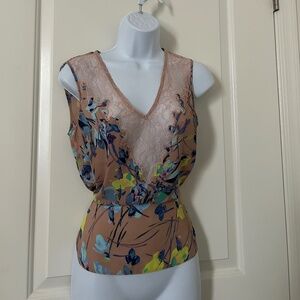BCBG Maxazria Sheer Neckline Lace Top -Size XS
